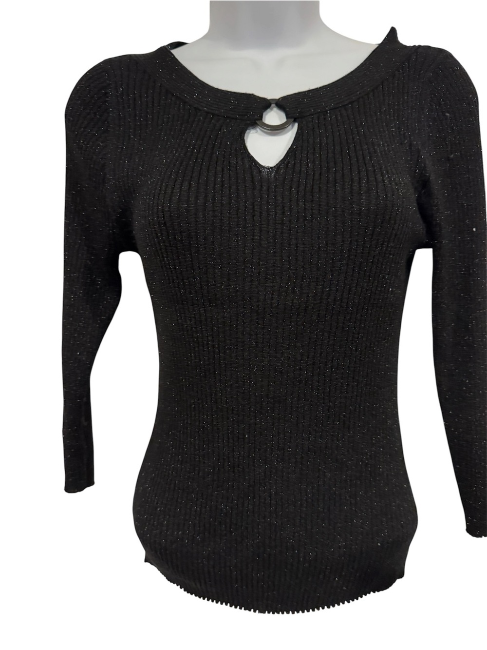 august silk Black Metallic Ribbed Keyhole Sweater